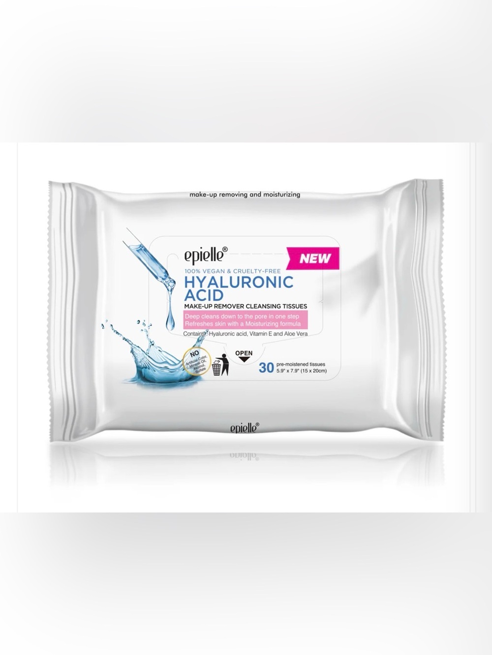 epielle Hyaluronic Acid Makeup Remover Cleansing Tissues 30ct Vegan Alcohol-Free